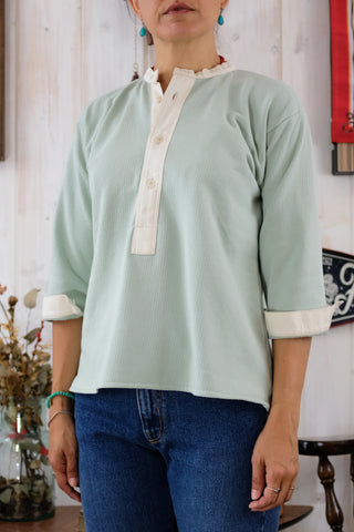 Frizzle Mint Terry Ribbed Blouse