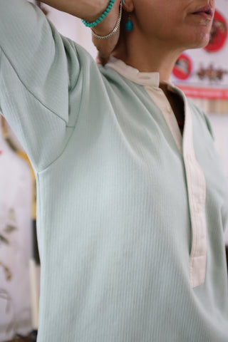 Frizzle Mint Terry Ribbed Blouse