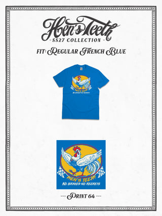 No Brakes No Regrets French Blue T-Shirt Print 64