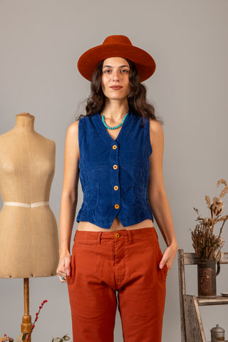 Cotton Deep Blue Corduroy Vest